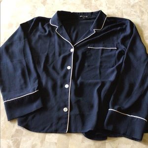 J.CREW  Lapel Collar Contrast Binding Button Down Blue Plus Size XXL